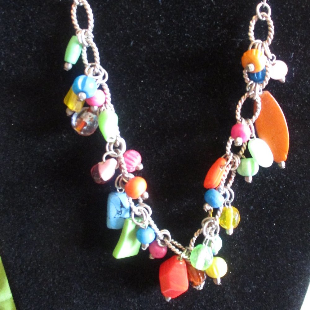 Silvertone Multicolored Dangling Beaded Necklace - image 2